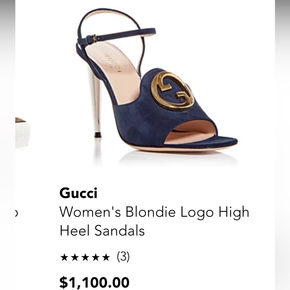 GUCCI Blondie Logo Blue Suede Heels - Picture 2 of 11